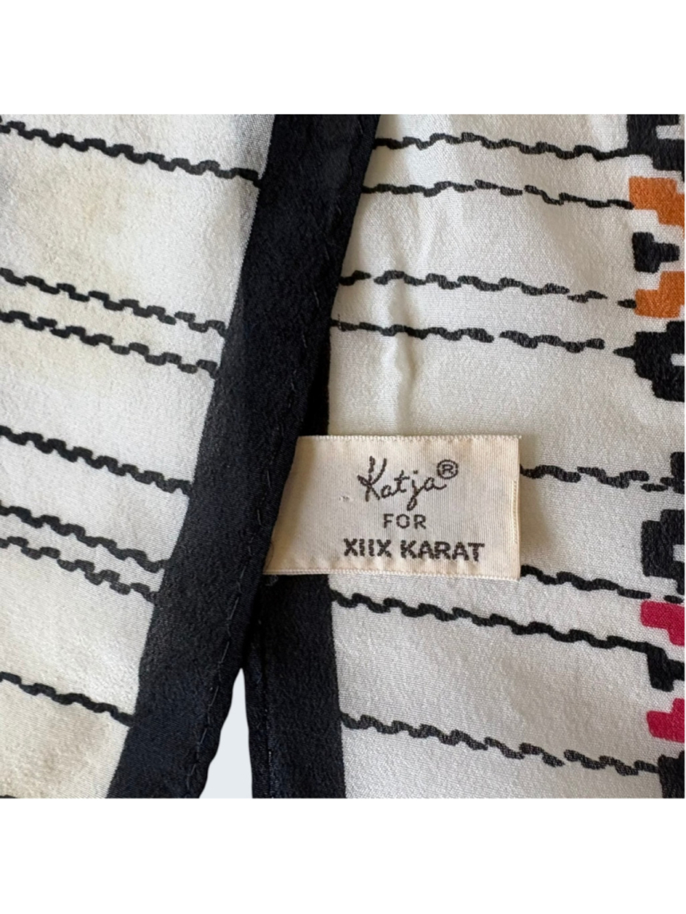 Vintage 70s Katja for XIIX Karat Katacrepe Scarf Geometric SW Chevron Silk Japan - Picture 6 of 13